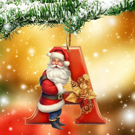 yulier 26 Initial Letter Santa Claus Christmas Ornaments, Red Personalized Christmas Initial Ornaments Cute Santa Claus Pendant Christmas Tree Hanging Decorations Xmas Gifts for Kids