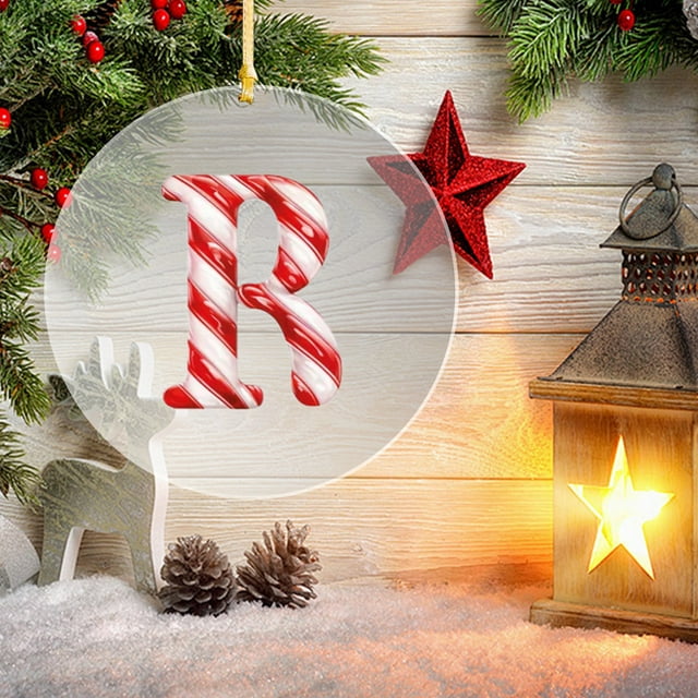 yulier 26 Initial Letters Christmas Ornaments, Personalized Christmas Candy Cane Initial Ornaments, Christmas Tree Decorations 3.9" Round Acrylic Hanging Pendant Christmas Gifts