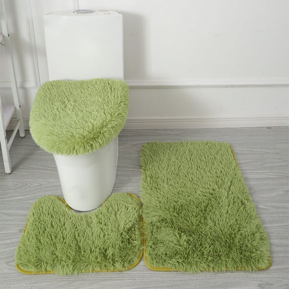 yulier 3 Piece Bathroom Rug Set , Super Soft Plush Shaggy Toilet Bath Mat Set - Includes Bath Rug, U-Shaped Contour Toilet Rug, Toilet Lid Cover - Non Slip Machine Washable (Light Green)