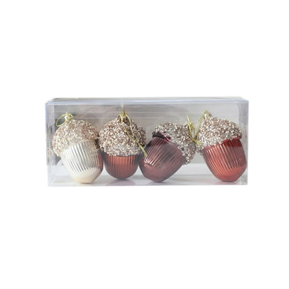 yulier 4 Pcs Christmas Hazelnut Ornaments, Plastic Glitter Sequin Hazelnut Shaped Christmas Baubles, Christmas Tree Decorations, 3D Hazelnut Pendants Xmas Holiday Party Gifts