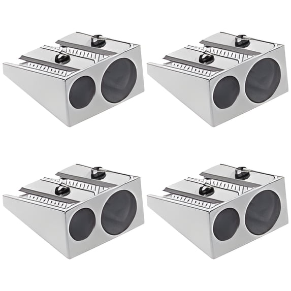 yulier 4 Pcs Pencil Sharpeners Manual Metal Dual Sharpening Blade Double Holes Rectangular Pencil Sharpener for Colored Graphite Pencils Crayons, Silver