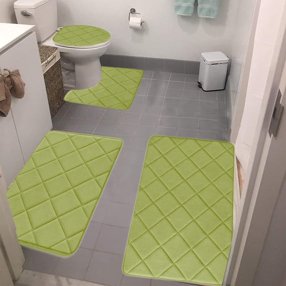 yulier 4 Piece Bathroom Rug Set, Luxury Super Soft Memory Foam Toilet Bath Mat Set, 1 Bath Rug 1 Bath Mat 1 U-Shaped Contour Toilet Rug 1 Toilet Lid Cover, Non Slip Absorbent (Green)