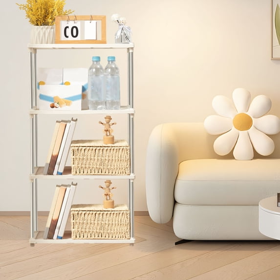 yulier 4-Tier Plastic Storage Shelves, Home Dorm Standing Shelf Unit, Bathroom Kitchen Pantry Laundry Storage Rack Sturdy Shelf Organizer, White