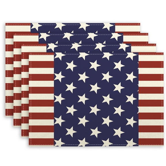 yulier 4th of July Placemats Set of 4, America Flag Patriotic Table Mats Vintage Independence Day Stars and Stripes Place Mats Heat Resistant Non-Slip for Kitchen Dining Table Party Decor