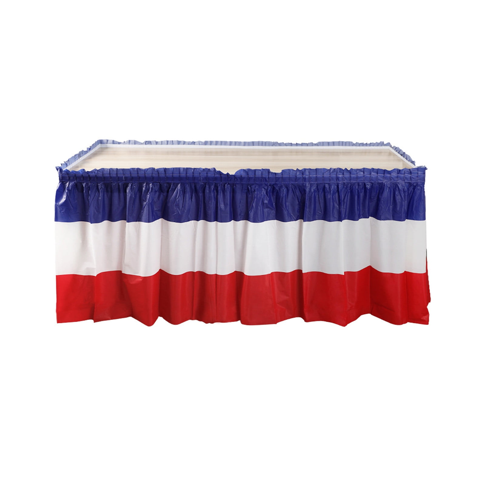 yulier 4th of July Plastic Table Skirts Decorations, Red White and Blue Patriotic Disposable Table Skirts, Memorial Day Independence Day Party Table Decor, 2.4 x 14 FT