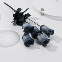 yulier 5 Heads Halloween Artificial Black Rose Flowers Bouquet Silk Flower Fake Roses with Stems, for Vase Gothic Home Decor, Halloween Wedding Party Decorations Table Centerpieces
