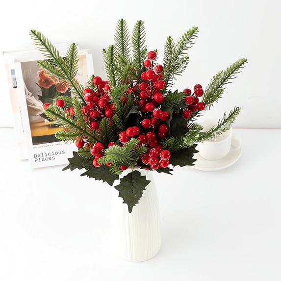 yulier 5 Pack Christmas Artificial Red Berry Stems Branches, Fake Burgundy Berry Picks for Christmas Tree Xmas Wreath Decorations, Wedding Holiday Home Decor