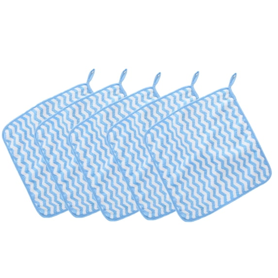 yulier 5 Pack Kitchen Dish Towels , 12"x12" Dish Rags with Hanging Loop, Microfiber Cleaning Cloths, Ultra Soft Absorbent Quick Drying Wave Dish Cloths, Blue