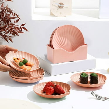 yulier 5 Pcs Dinner Plates with Storage Box, Shell Shaped Plastic Plates, Kids Plates, Lightweight Reusable Small Wheat Straw Plates, Cake Snacks Dessert Plates Appetizers Plates for Party