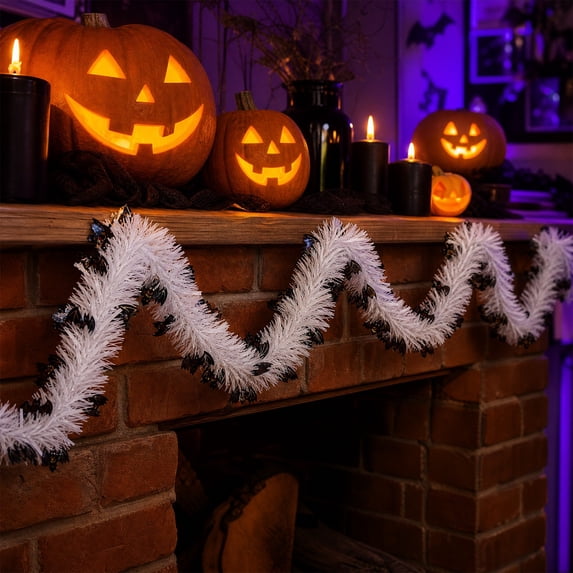 yulier 6.56 FT Halloween Tinsel Garland Decorations, Bat Metallic Tinsel Twist Garland Hanging Decor for Mantel Door Window, Halloween Party Supplies