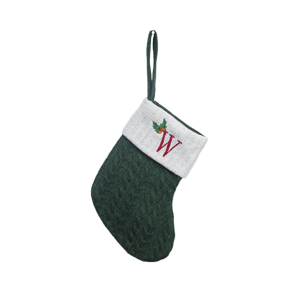 yulier 7.8 Inches Mini Christmas Stockings with Initials, Small Embroidered Letter Knit Green Christmas Stocking for Xmas Tree Fireplace Decor, Christmas Decorations
