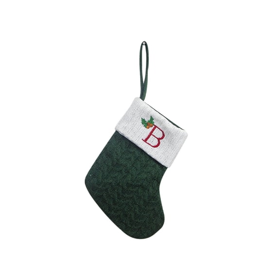 yulier 7.8 Inches Mini Christmas Stockings with Initials, Small Embroidered Letter Knit Green Christmas Stocking for Xmas Tree Fireplace Decor, Christmas Decorations