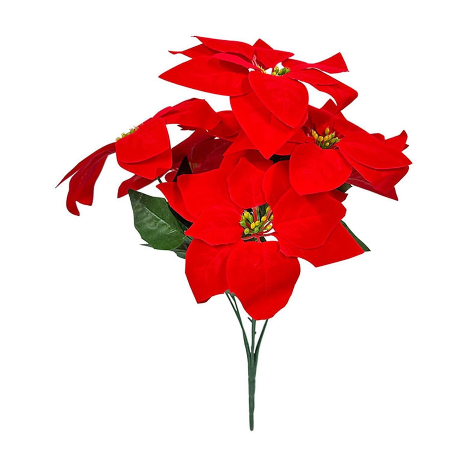 yulier 7 Heads Christmas Artificial Poinsettia Flowers Bouquet Red Silk ...