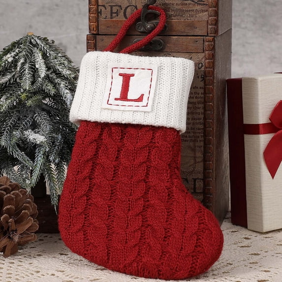yulier 7 Inches Mini Knitted Christmas Stockings, Personalized 26 Initial Letter Embroidered Xmas Stockings Christmas Decorations Family Holiday Party Candy Gift Bags, Red