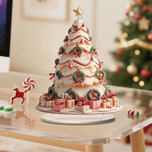 yulier Acrylic Christmas Tree Sign Tabletop Ornaments with Base, Table Centerpieces Christmas Decorations Indoor, Xmas Holiday Party Home Fireplace Shelf Table Decor, Christmas Gifts