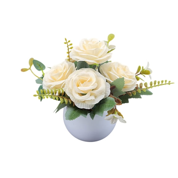 yulier Artificial Flowers Fake Potted Flowers Silk Roses Mini Potted Plants for Home Decor Indoor Office Table Living Room Bathroom Shelf Desk Decor