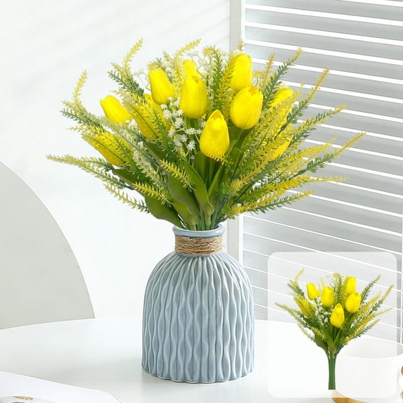 yulier Artificial Lavender Tulips Bouquet, 12 Pcs Faux Flowers for Vase Spring Summer Home Office Table Decor, Valentine's Day Wedding Decorations 13.39 Inch, Yellow