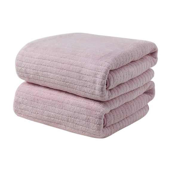 yulier Bath Towels 2PCS 75x35cm Hand Towels Coral Velvet Striped Towels for Bathroom Soft Absorbent Hair Towels for Daily Use (Purple)