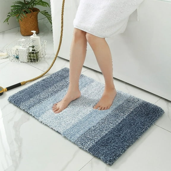 yulier Bathroom Rug, Shaggy Soft and Absorbent Microfiber Bath Rugs, Non-Slip Quick Dry Bathroom Door Mat, Machine Washable Bath Mats for Bathroom Floor, Tub and Shower, 24"x16", Blue