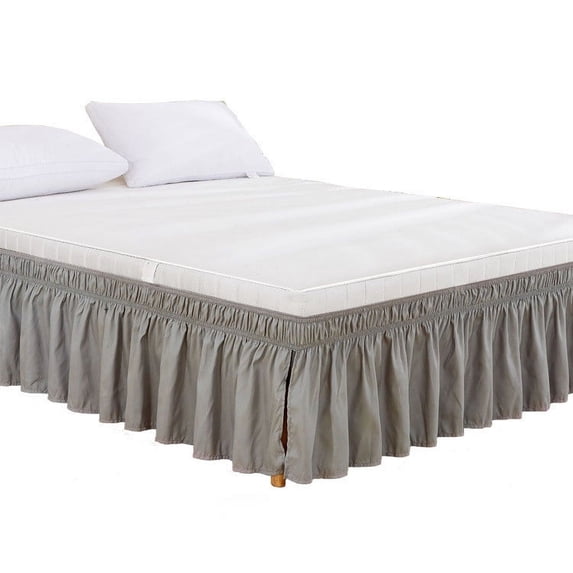 yulier Bed Skirt 15" Drop Elastic Wrap Around Ruffles Bed Skirt Solid Color Easy to Install Wrinkle and Fade Resistant Bed Skirt with Adjustable Elastic Belt, Gray