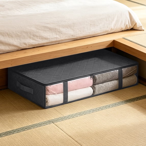 yulier Under Bed Storage Containers, Foldable Organizer Bin with Clear Window & Handles, Zippered Storage Box for Clothes Blankets Bedding, Storage Bags for Bedroom Dorm, 23.6"x17.7"x5.9"