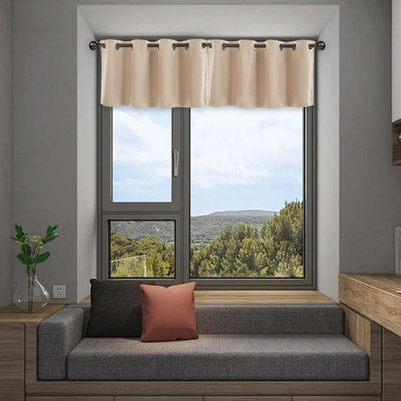 yulier Blackout Kitchen Curtain Valances, Grommet Short Curtain Valances for Basement Kitchen Living Room Bedroom Window Decor, 14"x29", Beige
