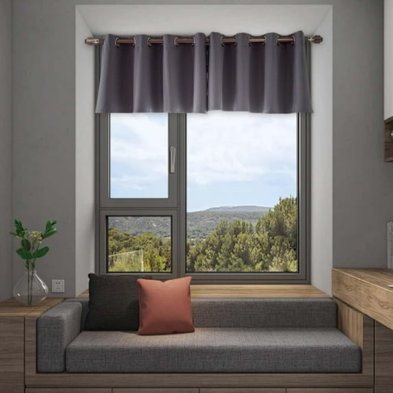 yulier Blackout Kitchen Curtain Valances, Grommet Short Curtain Valances for Basement Kitchen Living Room Bedroom Window Decor, 14"x29", Gray