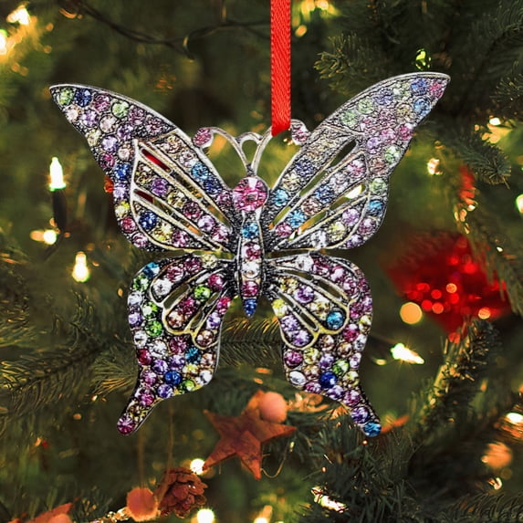 yulier Butterfly Christmas Ornaments, Christmas Tree Decorations, Acrylic Rhinestone Butterfly Decorative Hanging Ornaments, Christmas Gifts for Granddaughter Girls Sister Women