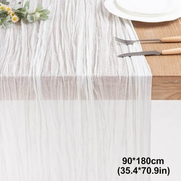 yulier Cheesecloth Table Runner Boho Rustic Cheese Cloth Table Runner for Wedding Party Baby Shower Decoration Sheer Table Runner Spring Summer Kitchen Table Decor, White