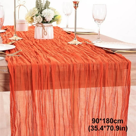 yulier Cheesecloth Table Runner Boho Rustic Cheese Cloth Table Runner for Wedding Party Baby Shower Decoration Sheer Table Runner Spring Summer Kitchen Table Decor, Orange