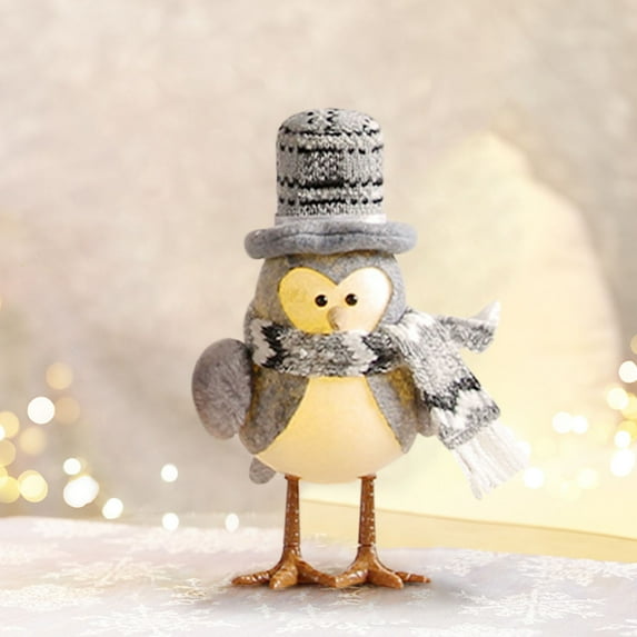 yulier Christmas Glowing Birds Ornaments, Cute Christmas Bird with Hat and Scarf, Christmas Decorative Plush Bird Figurines for Home Decor Gifts