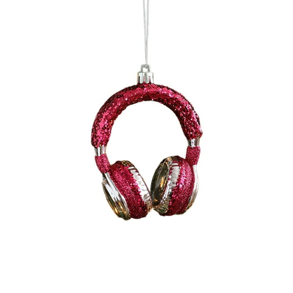 yulier Christmas Headphone Ornaments, Plastic Glittered Headset Hanging Pendant Christmas Tree Decorations, Xmas Holiday Party Gifts