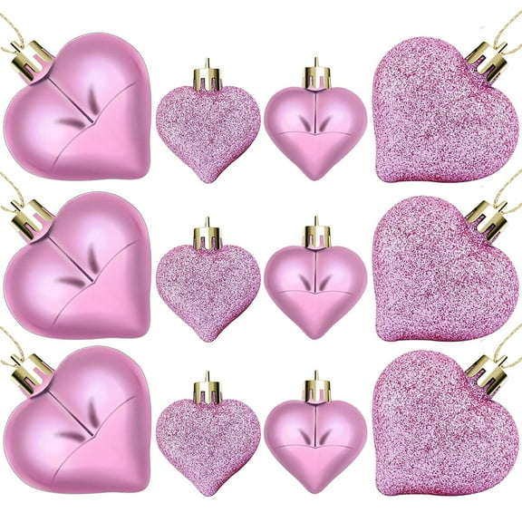 yulier Christmas Heart Ornaments, 12 Pcs Plastic Heart Shaped Baubles Christmas Tree Decorations Valentine's Day Wedding Party Anniversary Heart Hanging Pendants