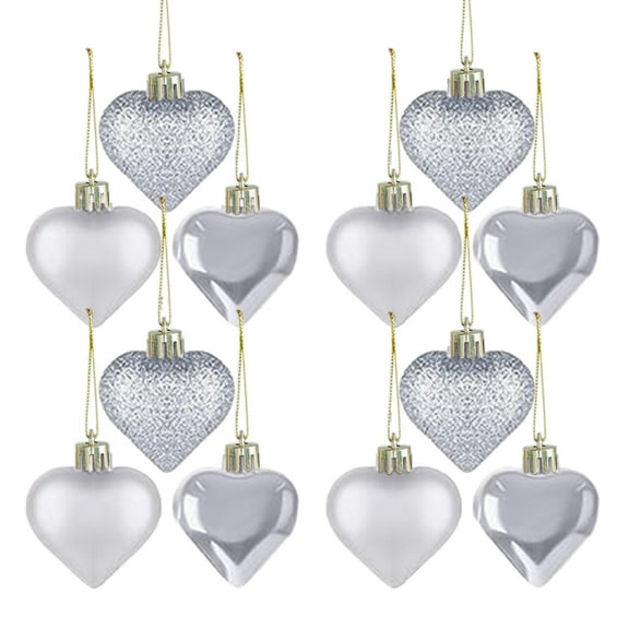 yulier Christmas Heart Ornaments, 12 Pcs Plastic Heart Shaped Baubles Christmas Tree Decorations Valentine's Day Wedding Party Anniversary Heart Hanging Pendants