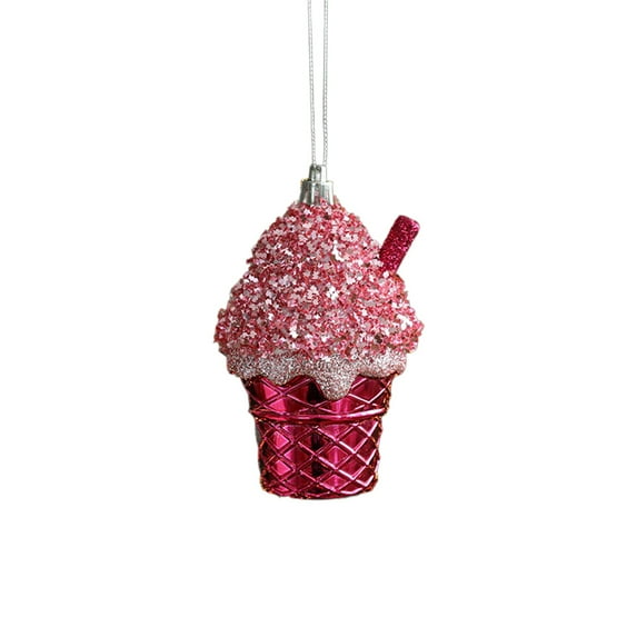 yulier Christmas Ice Cream Ornaments, Glittered Plastic Ice Cream Dessert Hanging Pendant Christmas Tree Decorations, Xmas Birthday Holiday Party Gifts