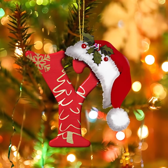 JeashCHAT 26 Initial Letter Christmas Ornaments, Red Personalized Christmas Initial Ornaments, Christmas Tree Decoration Hanging Pendant Xmas Gifts for Kids