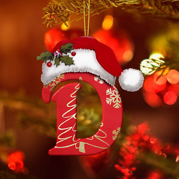 yulier Christmas Initial Ornaments, Personalized DIY 26 Letters Christmas Tree Decoration Pendant, Red Acrylic Initial Monogram Shape Xmas Tree Hanging Decor Christmas Gifts