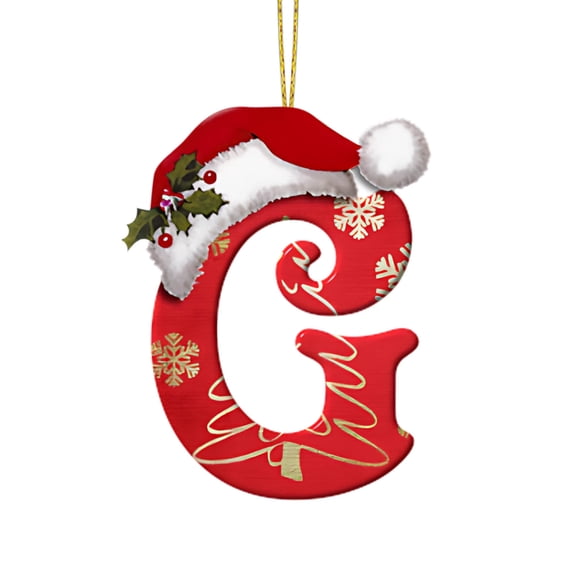 yulier Christmas Initial Ornaments, Personalized DIY 26 Letters Christmas Tree Decoration Pendant, Red Acrylic Initial Monogram Shape Xmas Tree Hanging Decor Christmas Gifts