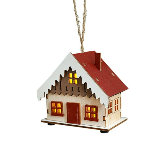 yulier Christmas Light Up Cottage Ornament, LED Wooden Christmas House Hanging Pendant Christmas Tree Decorations Holiday Party Xmas Gifts