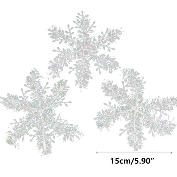 yulier Christmas Snowflakes Ornaments Christmas Tree Decorations Plastic White Snowflakes Hanging Pendant Christmas Indoor Outdoor Winter Decor, 3 Pcs, 15cm/5.9"