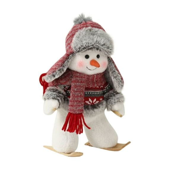 yulier Christmas Snowman Plush Doll, Cute Skiing Snowman Plush Toy with Hat And Scarf, Christmas Decorations, Xmas Holiday Party Gifts, Indoor Home Office Table Centerpieces, 11.81" x 6.69"