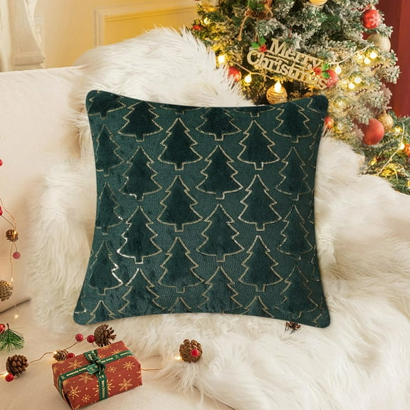 yulier Christmas Tree Decorative Throw Pillow Covers 16"x16", Soft Faux Fur Pillow Covers for Christmas, Fluffy Plush Pillow Cases for Farmhouse Couch Cushion Covers