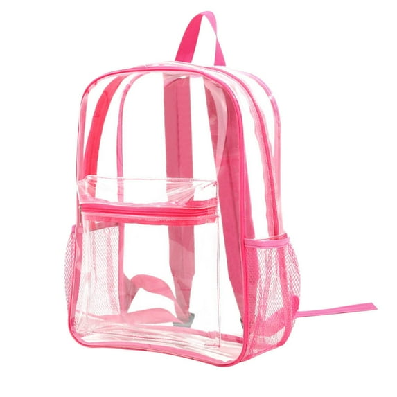 yulier Clear Backpack Heavy Duty PVC Transparent Backpack with Padded Straps and Side Pockets, Large Capacity Bookbag Clear Bag for School Work Travel Concert Sport Event (Pink)
