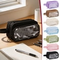 thumbnail image 1 of yulier Clear Window Pencil Case, Large Capacity Multi Compartment Pencil Pouch with Handle, Portable Pen Bag for Office Stationery Storage, Black, 1 of 8