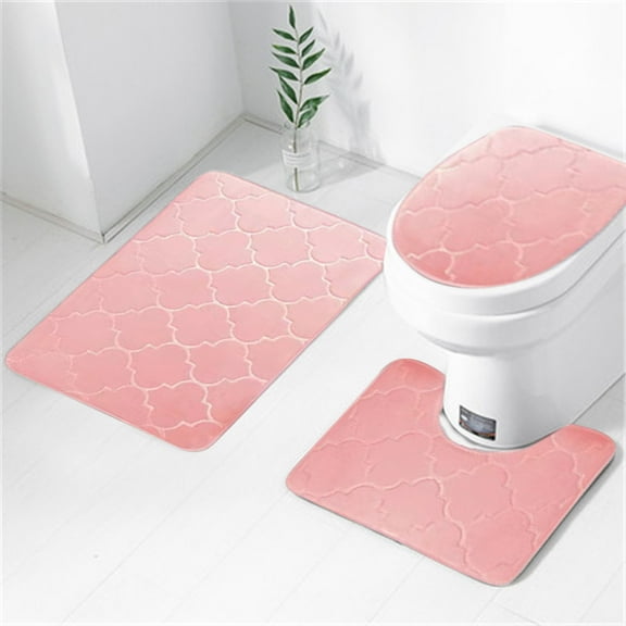 yulier 3 Piece Bathroom Rug Set - Rectangular Bath Mat, U-Shaped Contour Toilet Rug, Oval Toilet Seat Lid Cover - Extra Soft Plush Non Slip Absorbent Toilet Bath Mat Set