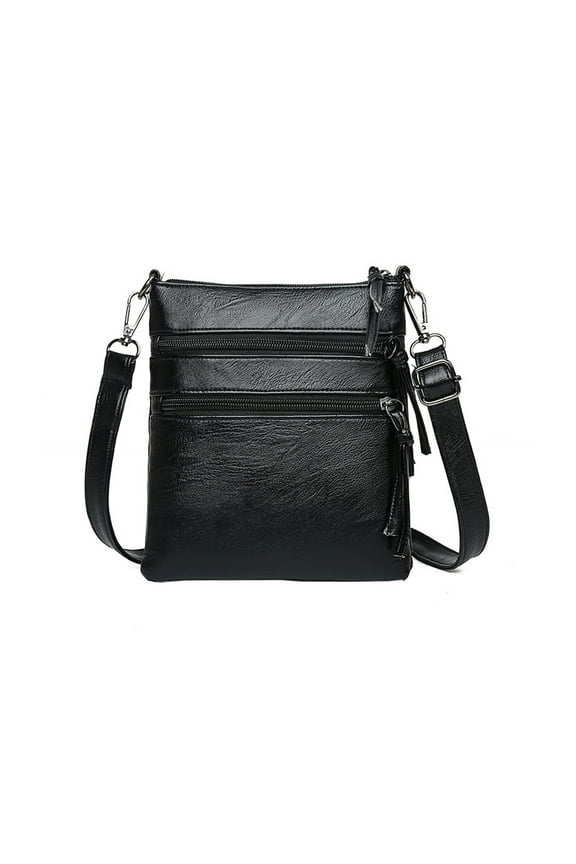 Crossbody Bag for Women, Medium Size Zipper Pocket Adjustable Strap, Vintage Crossbody Phone Bag, Soft Leather Shoulder Purse Handbag Gift (Black)