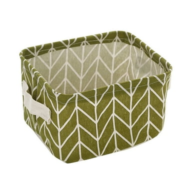 yulier Clearance Mini Storage Basket, Small Foldable Canvas Fabric Storage Bins Basket, Closet Shelf Organizer with Handles for Bathroom Home Office Dorm, Green