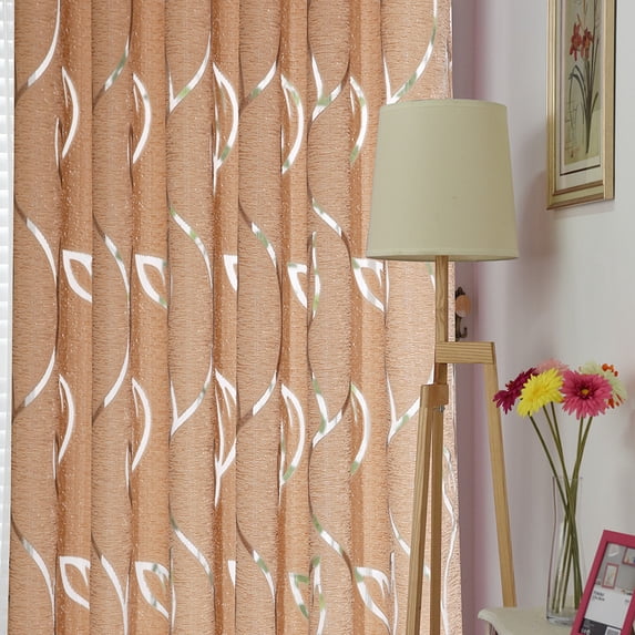 yulier Sheer Curtain Leaves Pattern Grommet Window Curtain Panel Semi Sheer Drapes for Bedroom Living Room Home Decor, 1 Panel, 79 x39 Inches