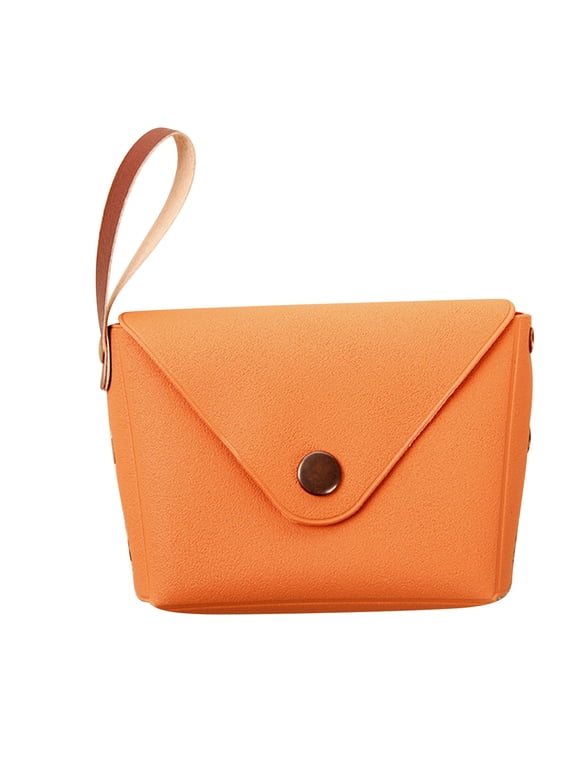 Small Coin Purse Wristlet Wallet Gifts for Kids and Little Girls, Solid Color Wallet Fashion Candy Color Handbag Card Holder for Women (Orange)