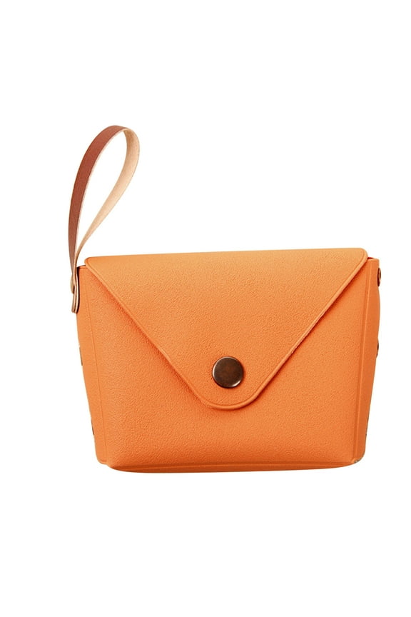 Small Coin Purse Wristlet Wallet Gifts for Kids and Little Girls, Solid Color Wallet Fashion Candy Color Handbag Card Holder for Women (Orange)